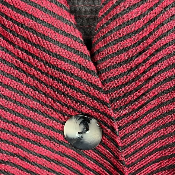 AGB Womens Open Front Cardigan L Black Maroon Stripes Hi-Lo 1 Button Close Soft - Picture 3 of 13